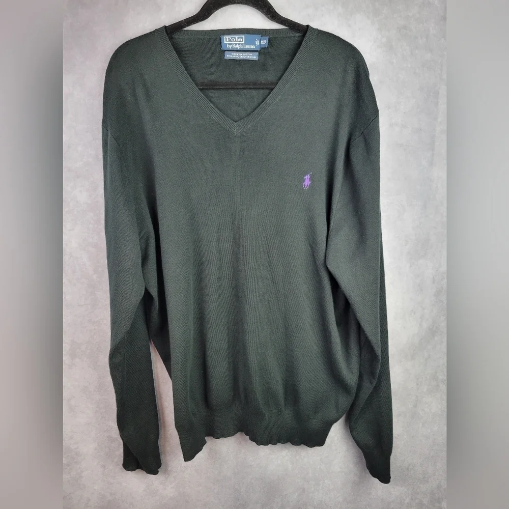 Polo by Ralph Lauren Black Pima Cotton‎ Sweater Vneck Men's Size XXL